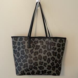 Coach Black and Brown Leopard Print Tote